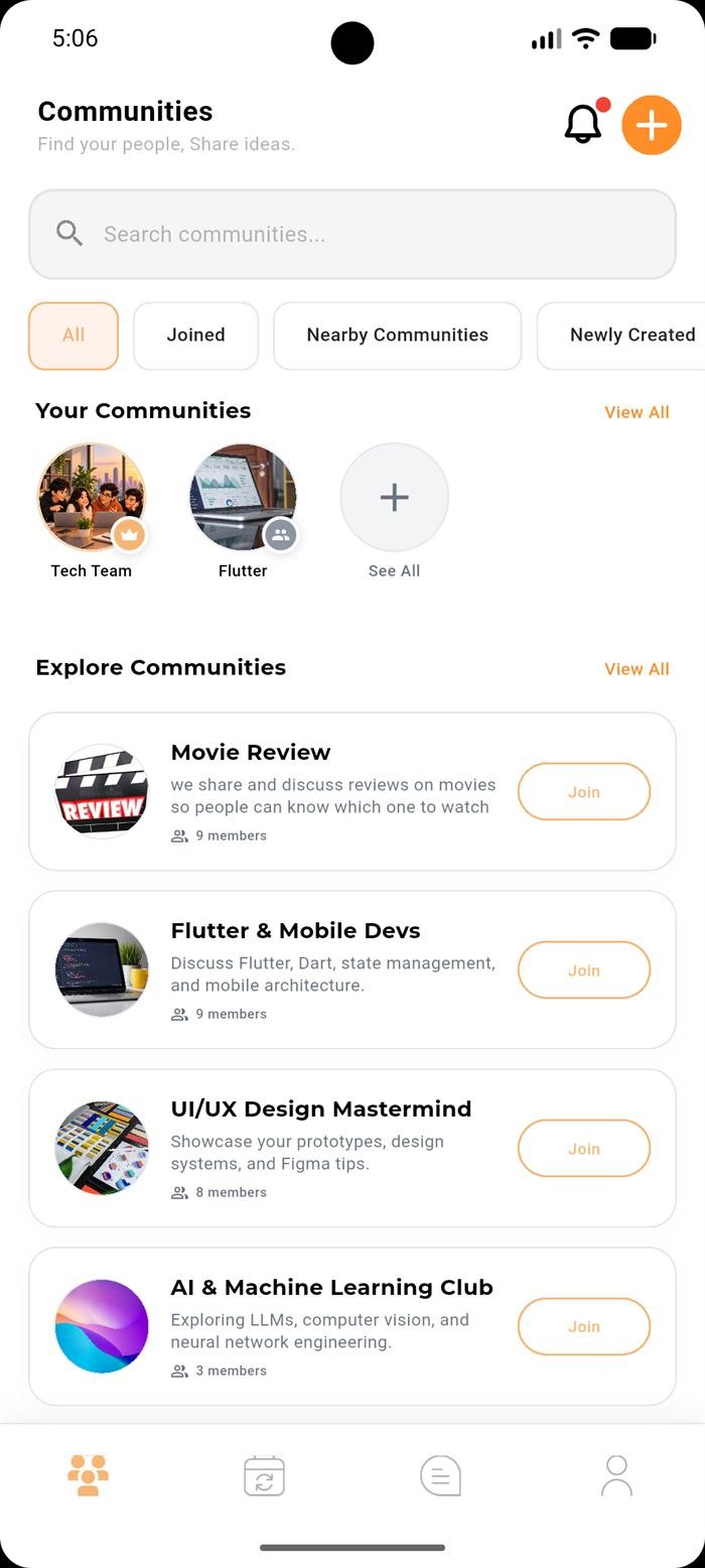 FolkFeed communities screen